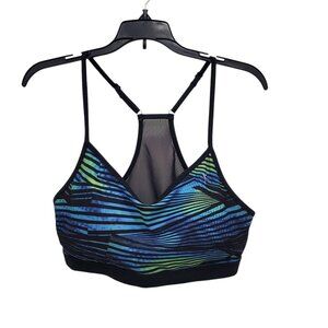 Danskin Now‎ Women's Blue Black Geo Line Print Low Impact Wireless Yoga Bra Sz L